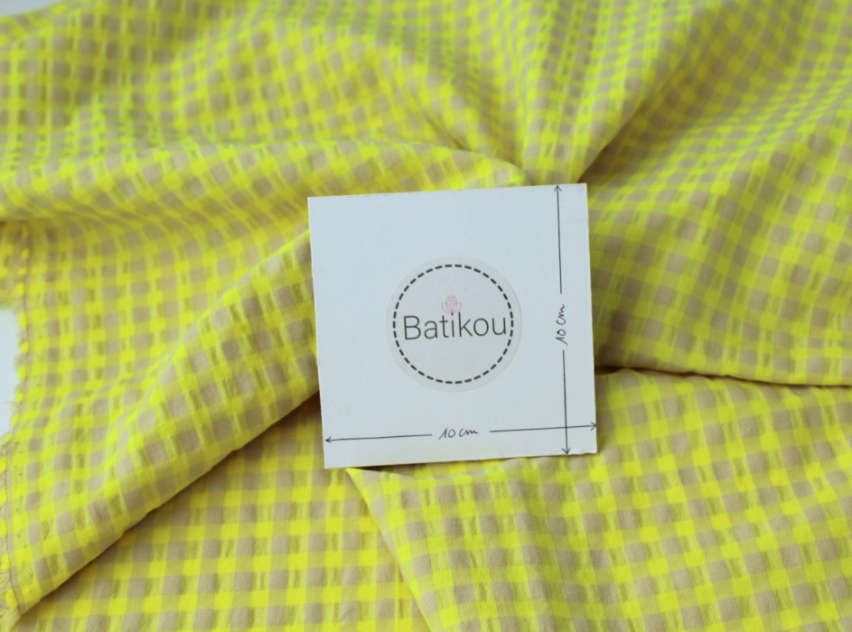 Seersucker / Coton gaufré vichy moyen jaune fluo