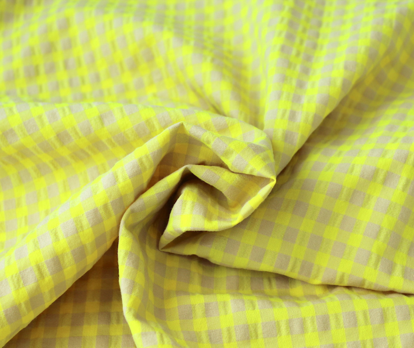 Seersucker / Coton gaufré vichy moyen jaune fluo