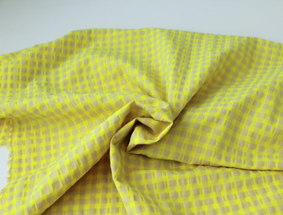Seersucker / Coton gaufré vichy moyen jaune fluo