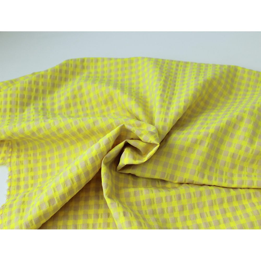 Seersucker / Coton gaufré vichy moyen jaune fluo