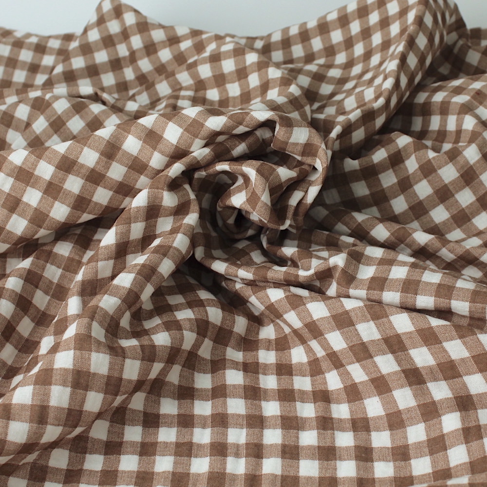 Double gaze de coton BIO exclusif vichy camel Tissus issus de l'agriculture biologique  - 1