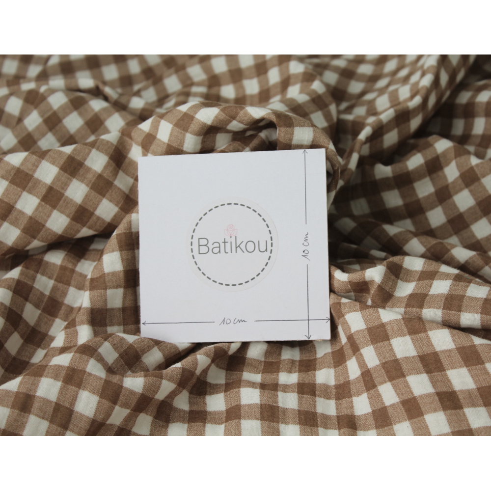 Double gaze de coton BIO exclusif vichy camel Tissus issus de l'agriculture biologique  - 6