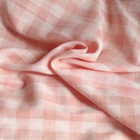 Double gaze de coton lisse vichy rose corail / blanc