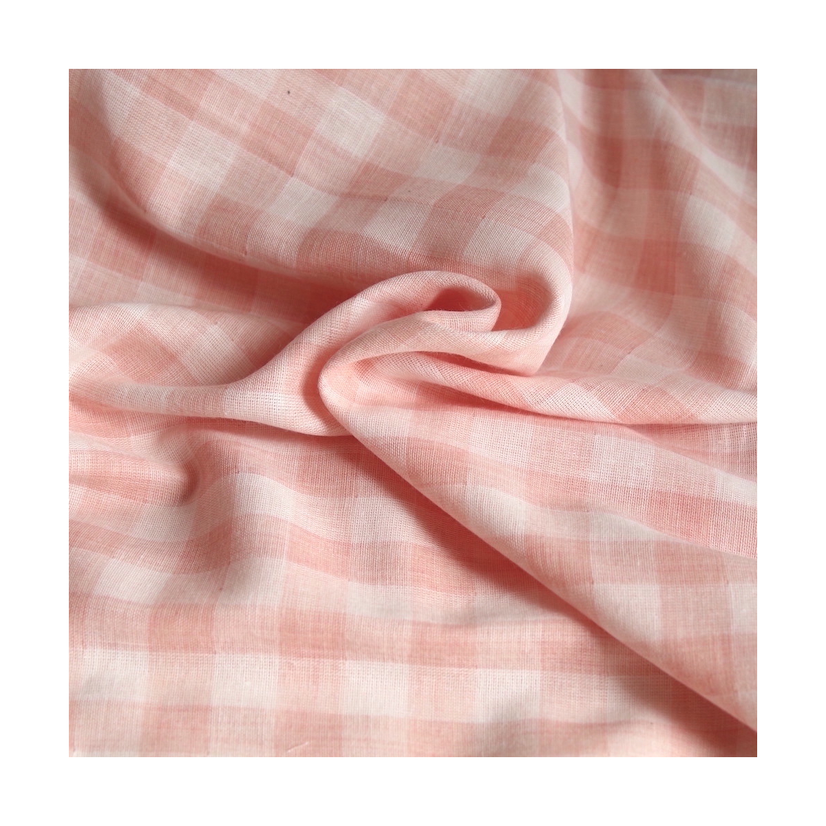 Double gaze de coton lisse vichy rose corail / blanc