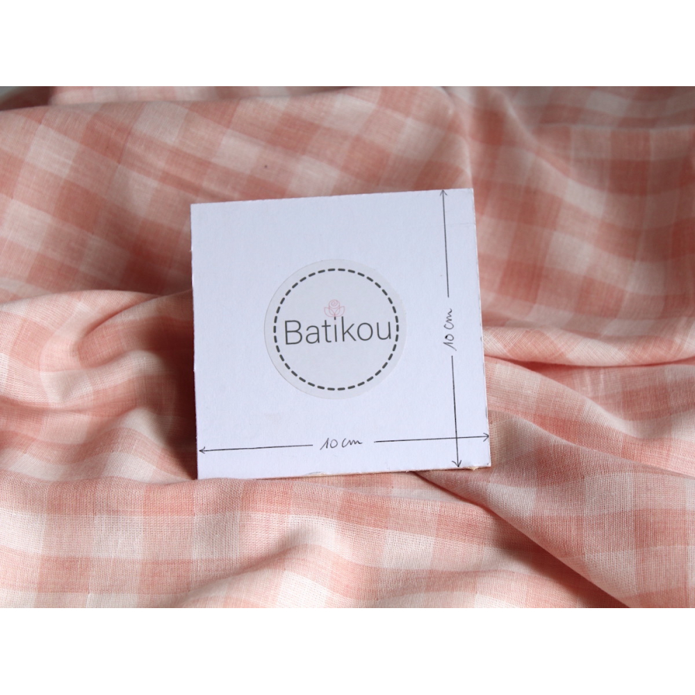 Double gaze de coton lisse vichy rose corail / blanc