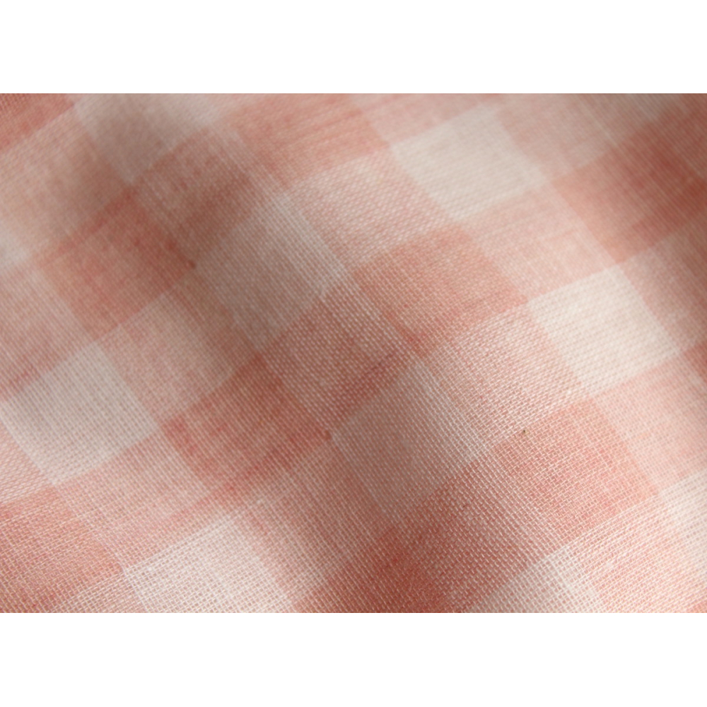Double gaze de coton lisse vichy rose corail / blanc