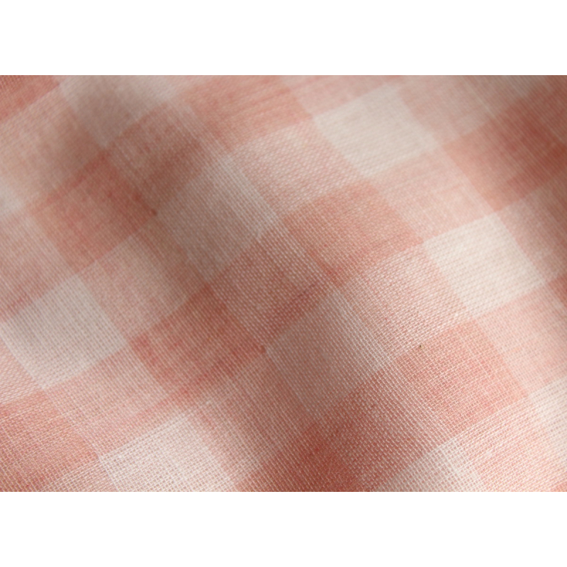 Double gaze de coton lisse vichy rose corail / blanc