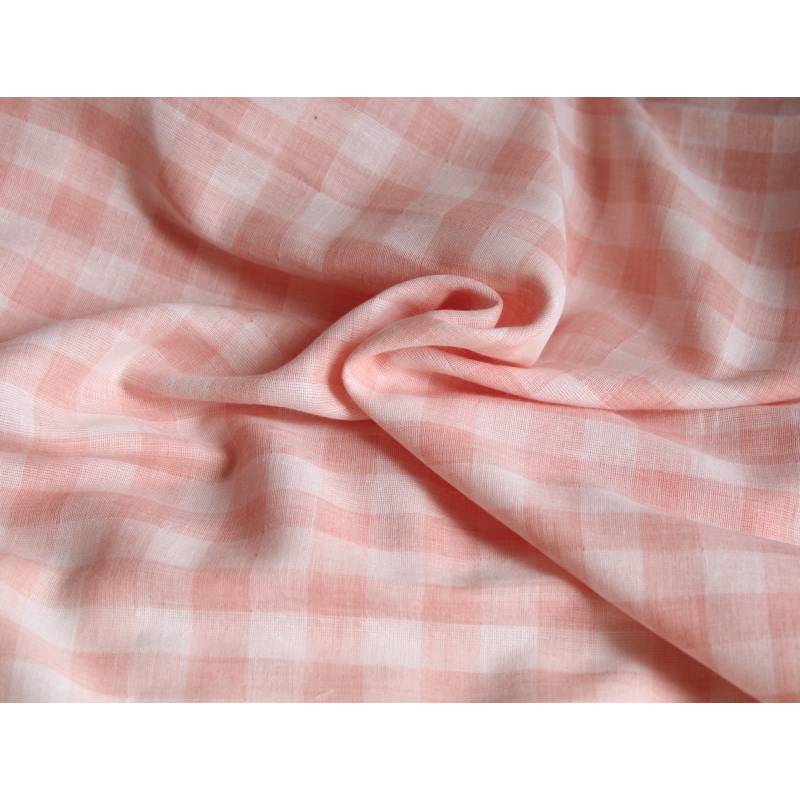 Double gaze de coton lisse vichy rose corail / blanc