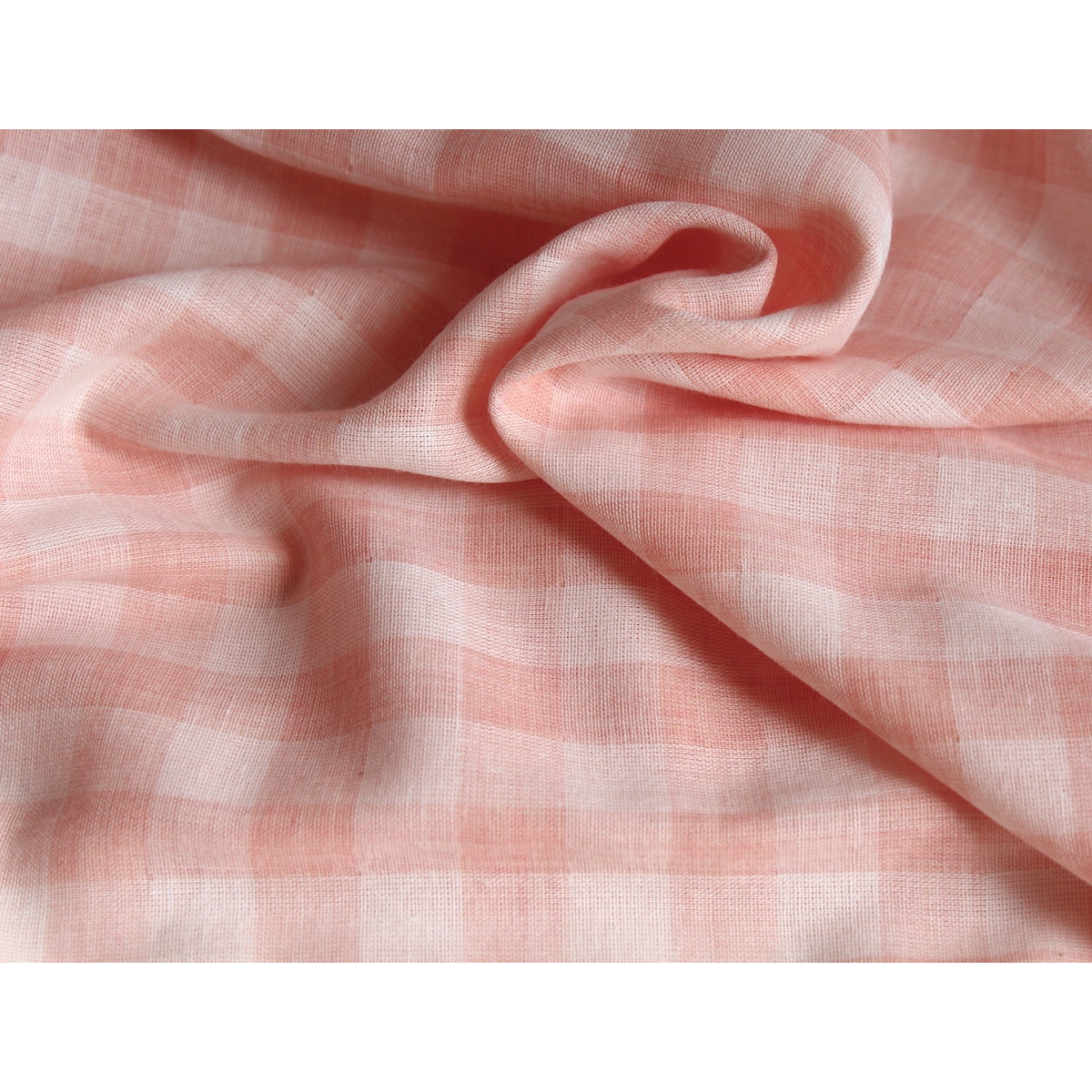 Double gaze de coton lisse vichy rose corail / blanc