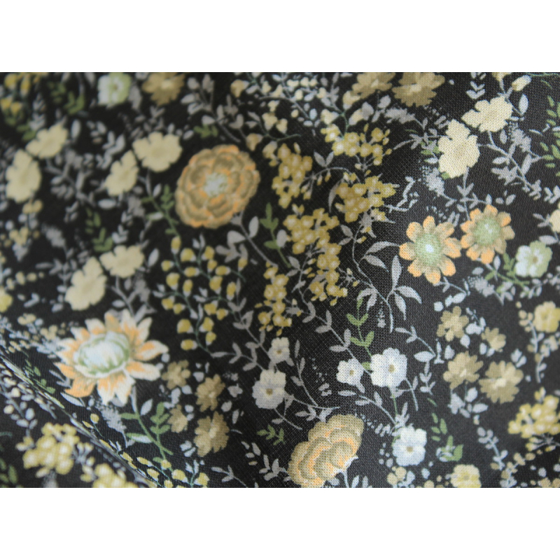 Serena - Batiste de coton bio SILKYNE à imprimé fleuri fond noire