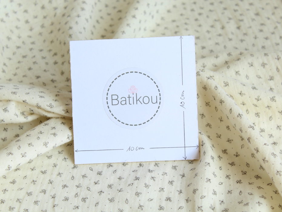 Double gaze de coton BIO écru motifs feuilles