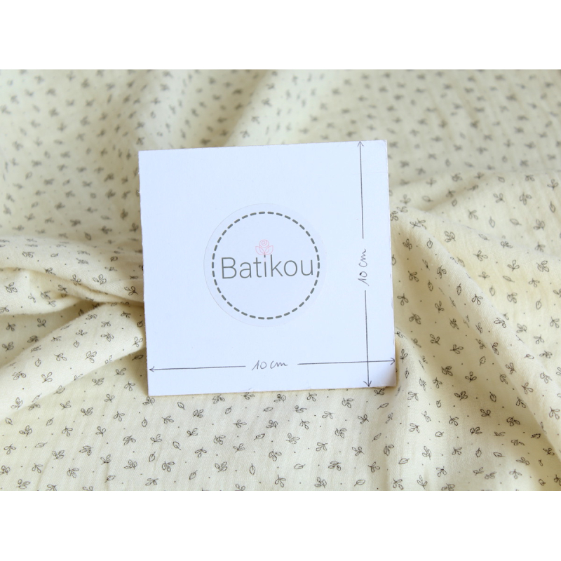 Double gaze de coton BIO écru motifs feuilles