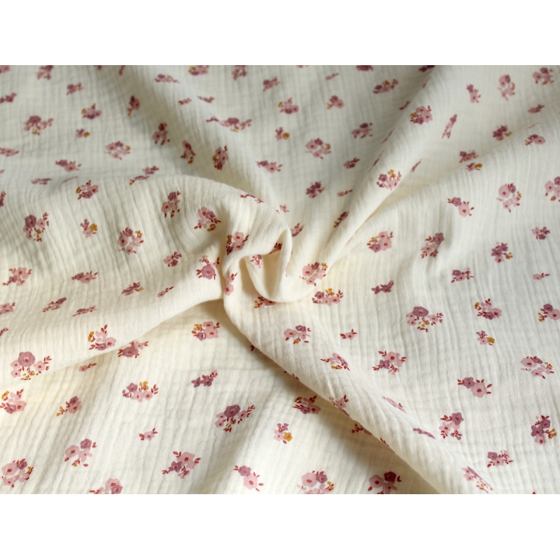 Double gaze de coton Hope écru motifs fleuris