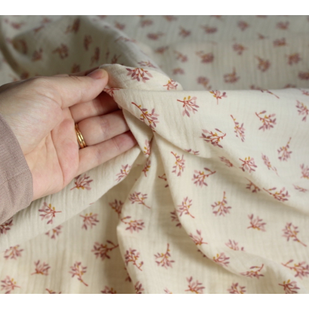 Double gaze de coton Judy écru motifs fleuris