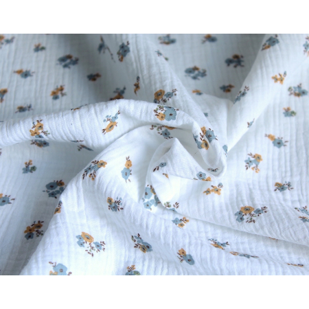 Double gaze de coton Hope blanc motifs fleuris