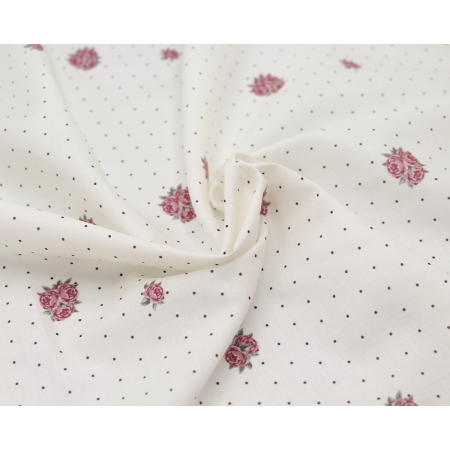 Batiste de coton BIO imprimé exclusif Rose and dots / SILKYNE Batiste de coton BIO imprimé exclusif Rose and dots / SILKYNE