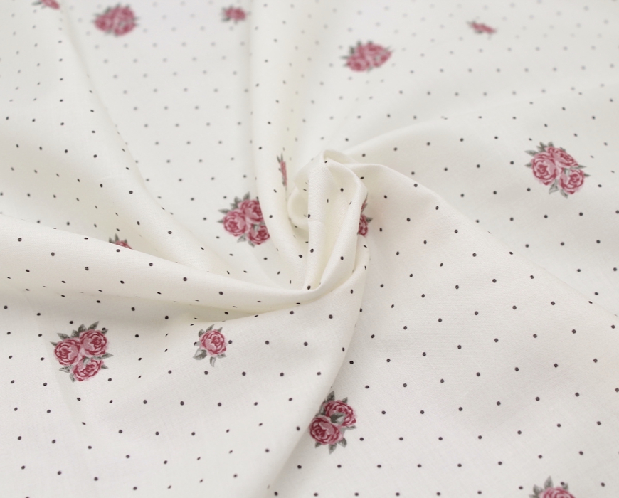 Batiste de coton BIO imprimé exclusif Rose and dots / SILKYNE