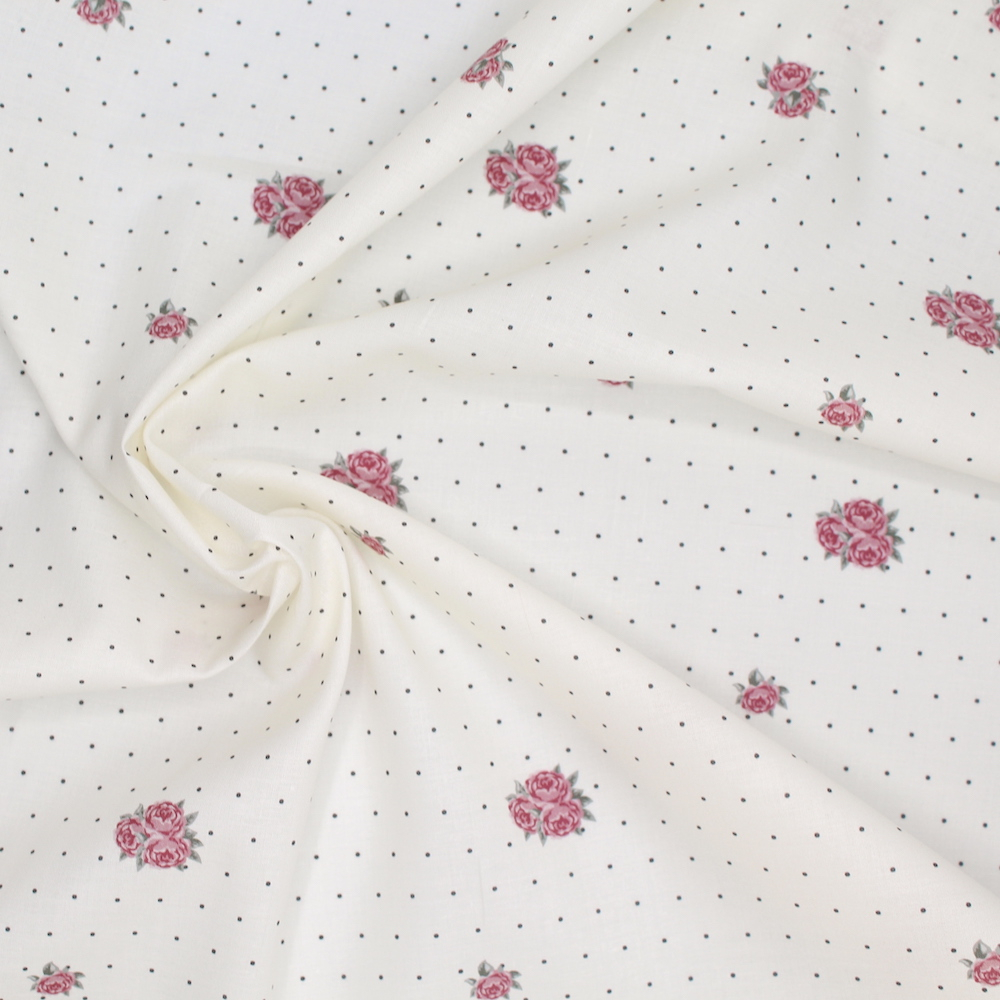 Batiste de coton BIO imprimé exclusif Rose and dots / SILKYNE