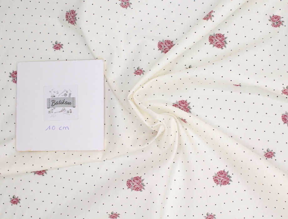 Batiste de coton BIO imprimé exclusif Rose and dots / SILKYNE