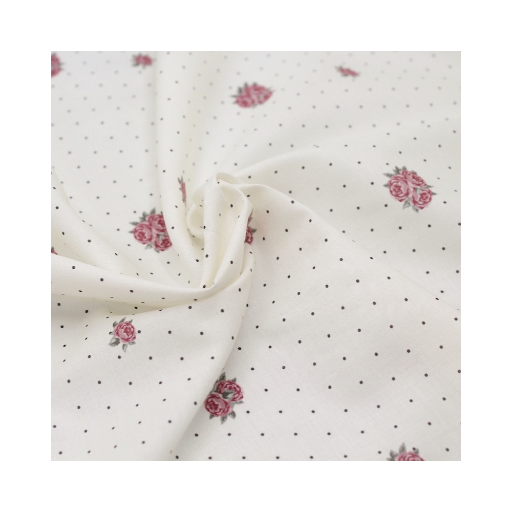 Batiste de coton BIO imprimé exclusif Rose and dots / SILKYNE