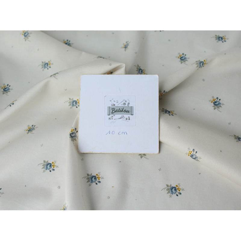 Coton satiné motif Lily exclusif Batikou fond crème