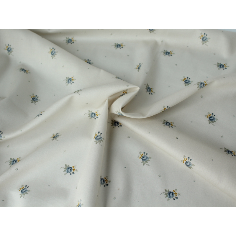 Coton satiné motif Lily exclusif Batikou fond crème