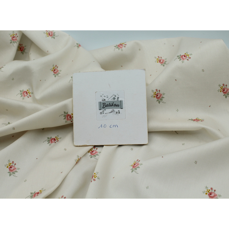 Coton satiné motif Lily exclusif Batikou fond crème