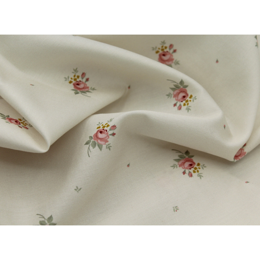 Coton satiné motif Lily exclusif Batikou fond crème