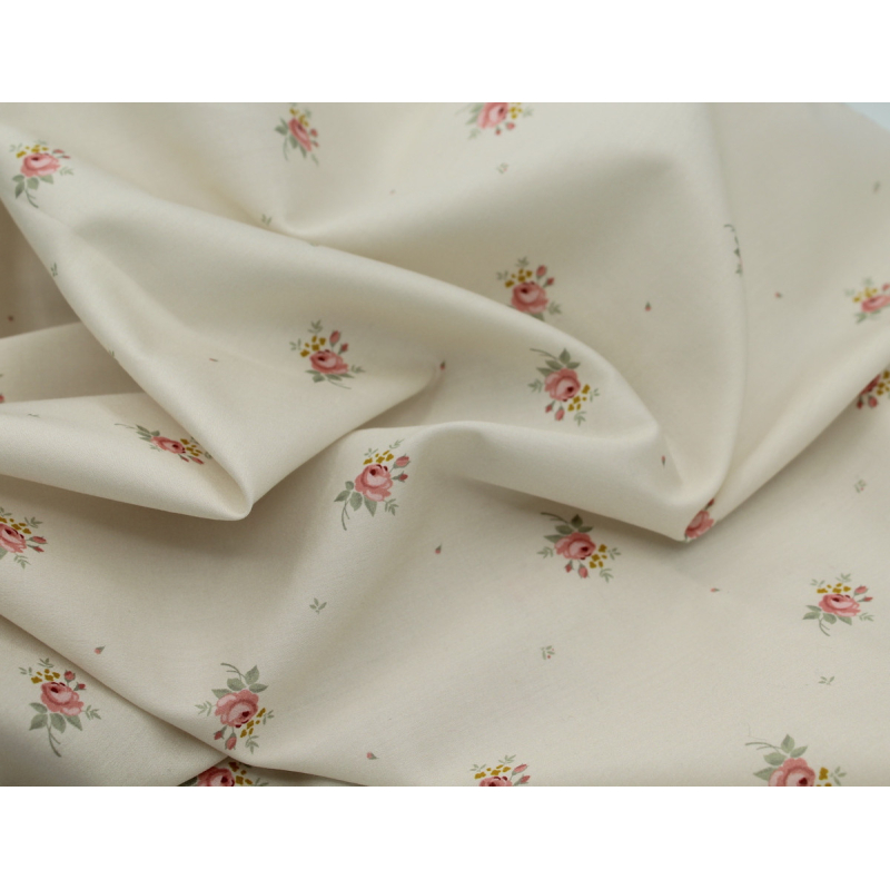 Coton satiné motif Lily exclusif Batikou fond crème