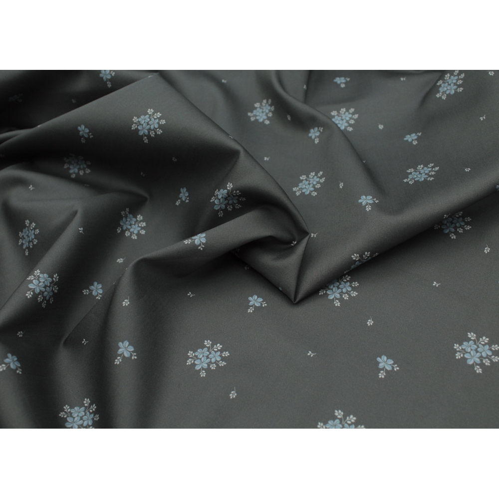 Coton satiné motif Beth exclusif Batikou fond uni gris étain x1m