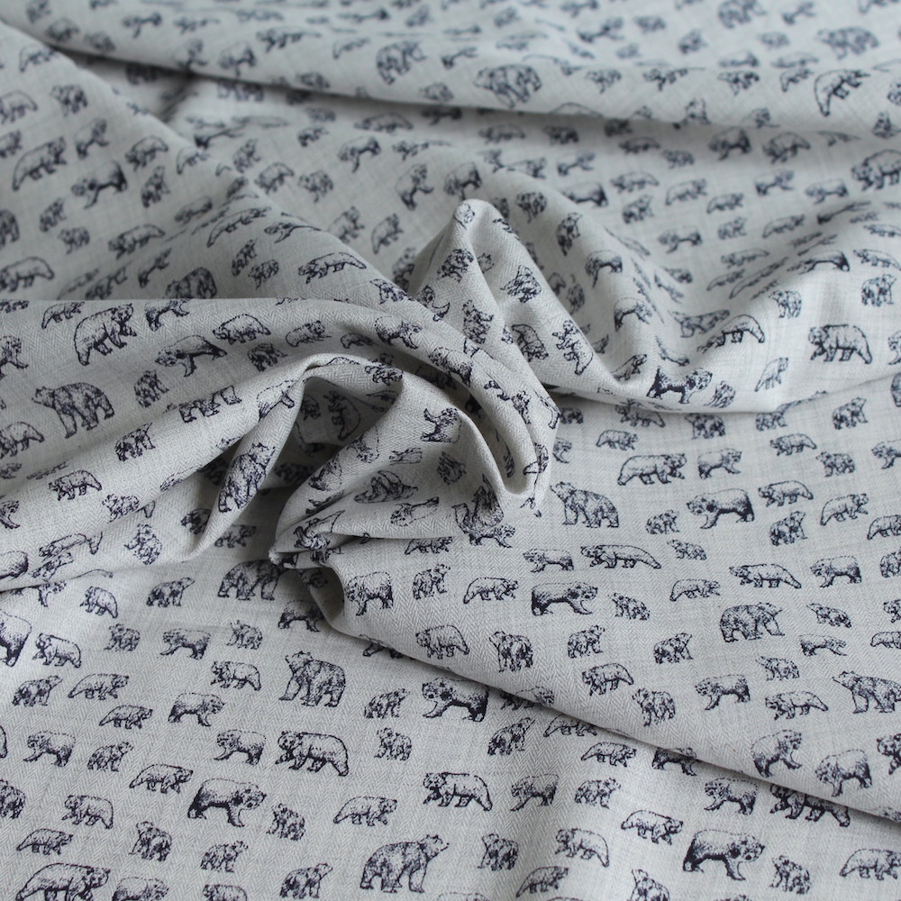 Tissu sergé de coton organique imprimés ours