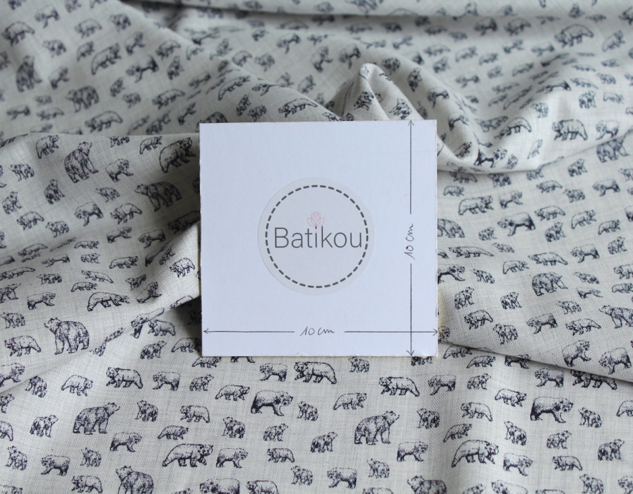 Tissu sergé de coton organique imprimés ours