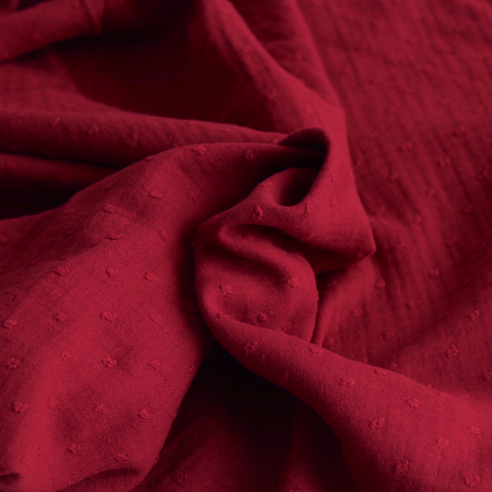 Double gaze de coton BIO plumetis rouge cerise