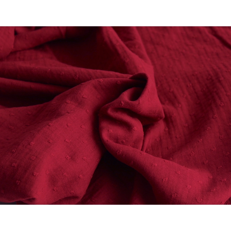 Double gaze de coton BIO plumetis rouge cerise