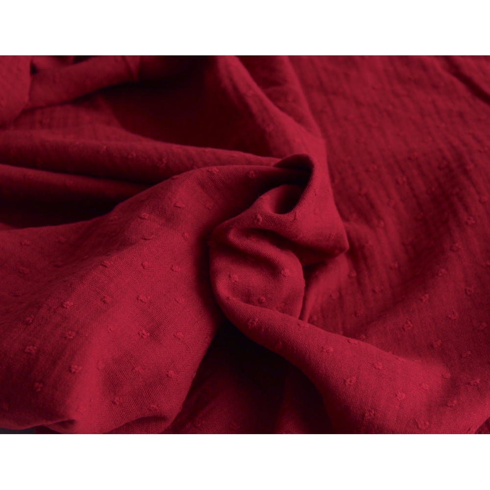 Double gaze de coton BIO plumetis rouge cerise