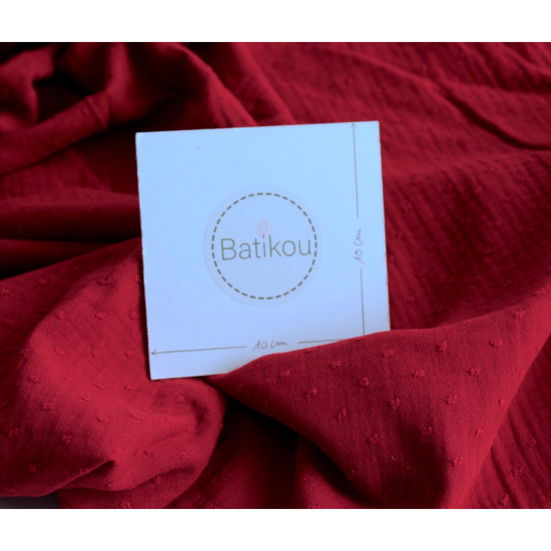 Double gaze de coton BIO plumetis rouge cerise