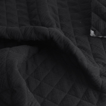 Tissu matelassé double gaze coton uni noir Tissu matelassé double gaze coton uni noir