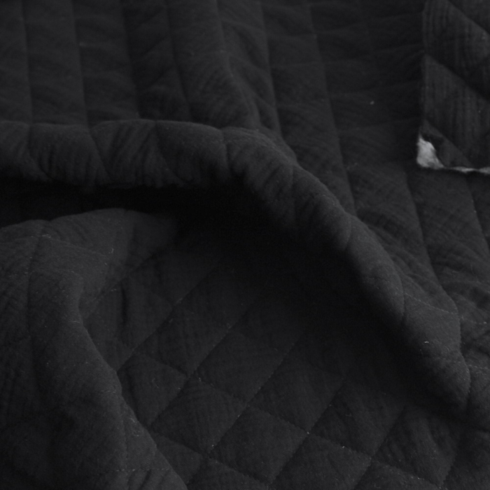 Tissu matelassé double gaze coton uni noir