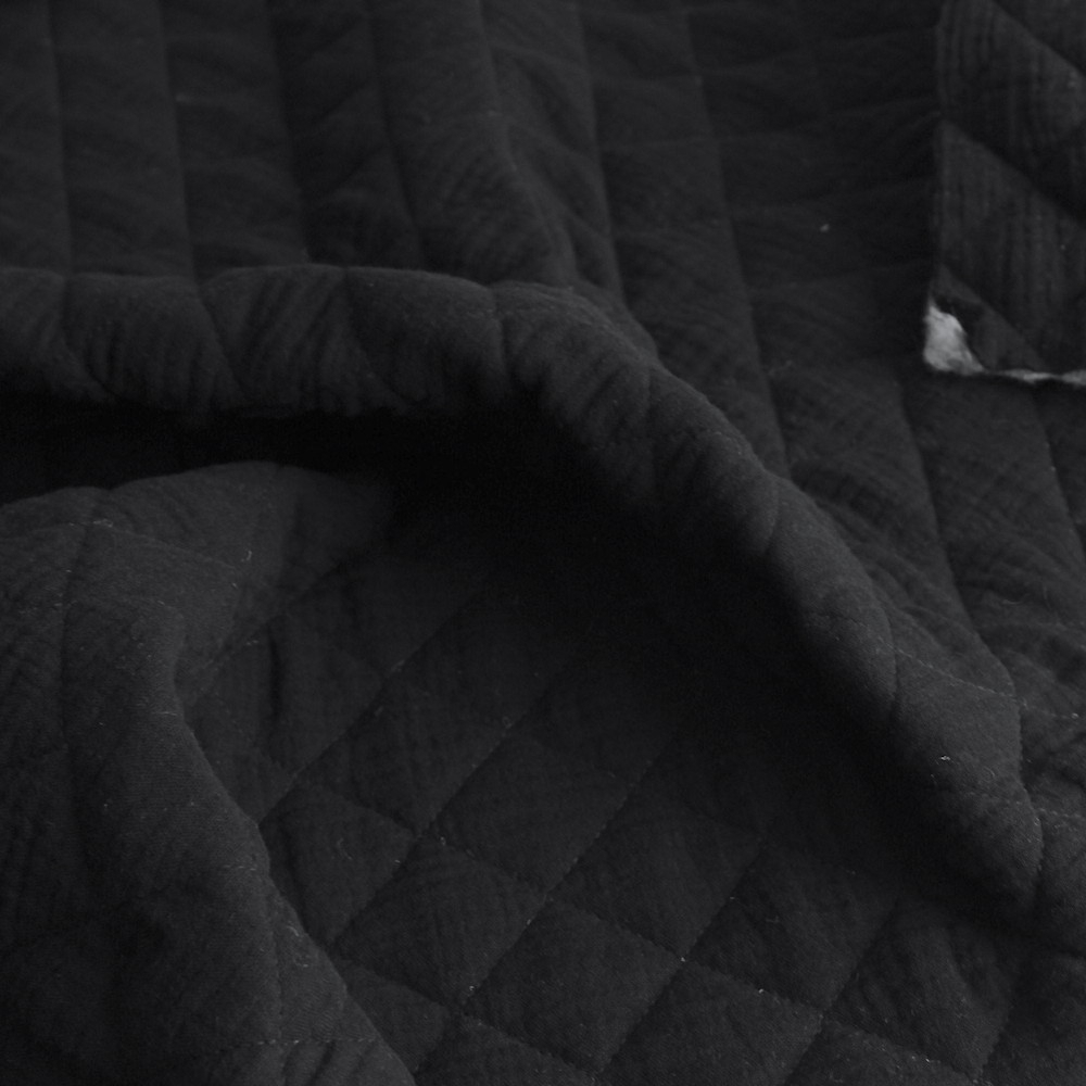 Tissu matelassé double gaze coton uni noir