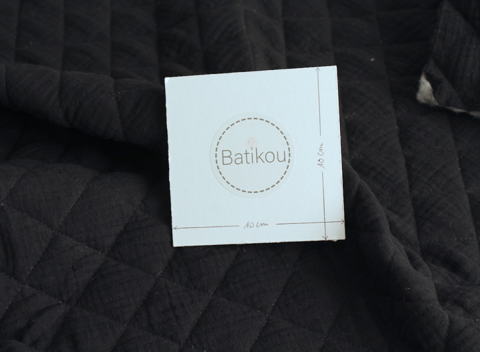 Tissu matelassé double gaze coton uni noir