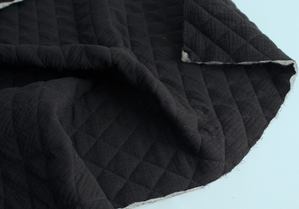 Tissu matelassé double gaze coton uni noir