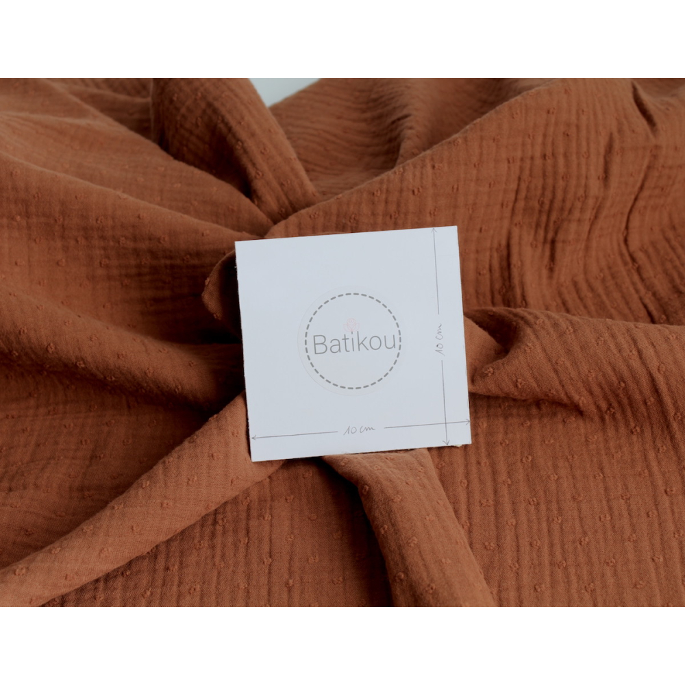 Double gaze de coton BIO plumetis noisette Tissus issus de l'agriculture biologique  - 3