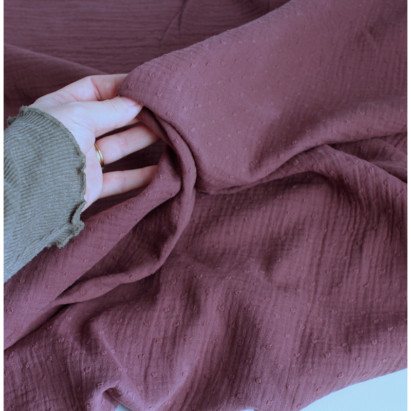 Double gaze de coton BIO plumetis figue Tissus issus de l'agriculture biologique  - 2