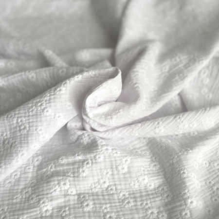 Double gaze de coton Esmée brodée coloris blanc Qualité Oeko-tex - 1