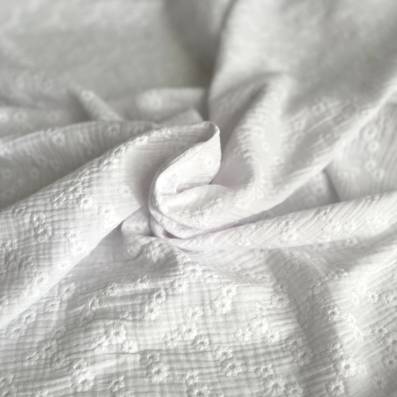 Double gaze de coton Esmée brodée coloris blanc Qualité Oeko-tex - 1