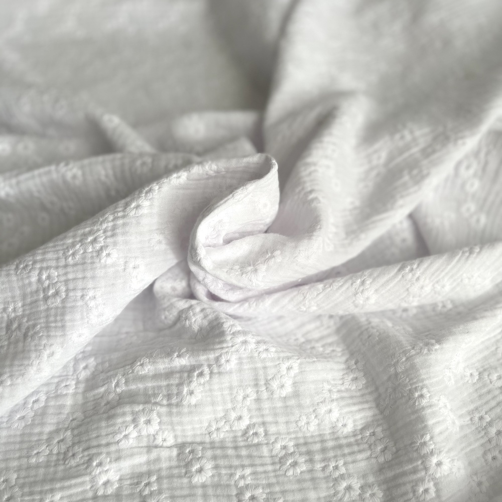 Double gaze de coton Esmée brodée coloris blanc Qualité Oeko-tex - 1