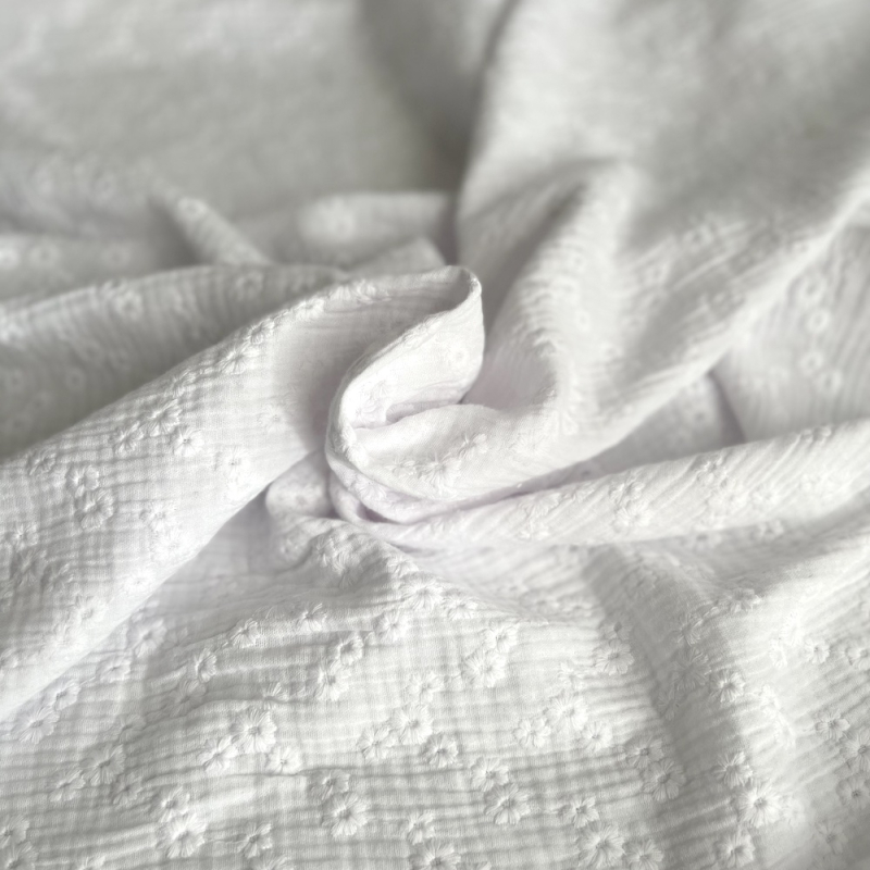 Double gaze de coton Esmée brodée coloris blanc Qualité Oeko-tex - 1