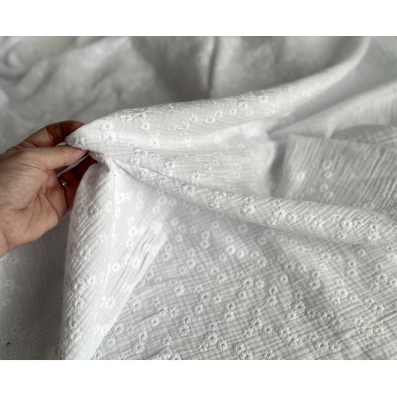 Double gaze de coton Esmée brodée coloris blanc Qualité Oeko-tex - 2