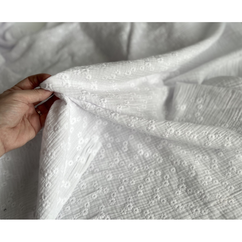Double gaze de coton Esmée brodée coloris blanc Qualité Oeko-tex - 2