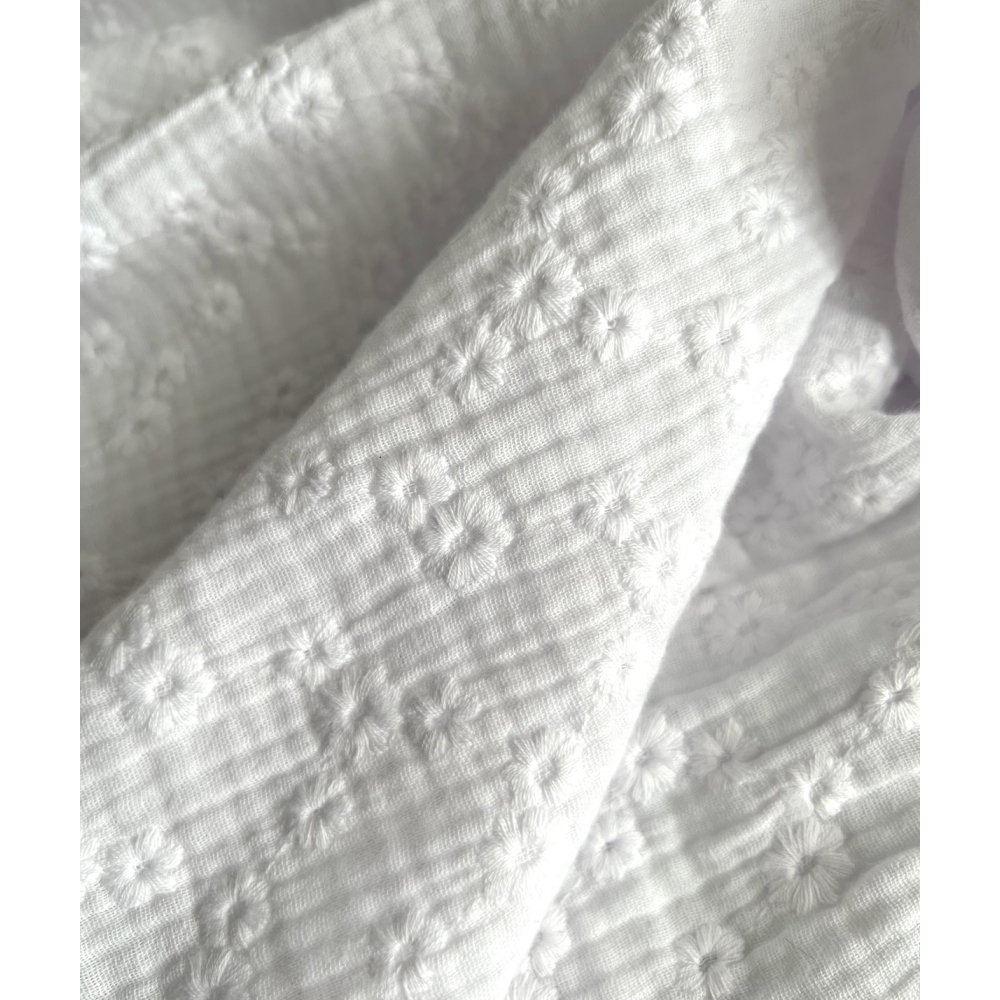 Double gaze de coton Esmée brodée coloris blanc Qualité Oeko-tex - 3